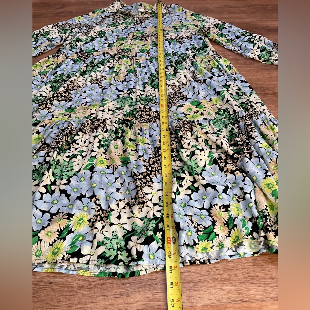 H&M Floral Tiered Long Maxi Dress Size XL Shift Collared Cottagecore Prairie‎ - Picture 10 of 11